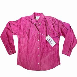 NWT Deadstock 1980s Vintage Sas’sà Pink Western Embellished Button Up Shirt M